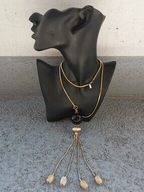 Vintage Essen of Canada Black Orb Tassel Statement Necklace